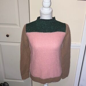 Scotch & Soda Sparkling Green/pink/tan  Knit Mockneck wool blend XS